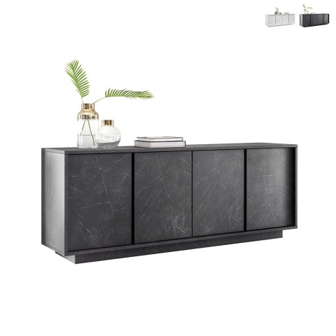 Buffet design moderne 4 portes effet marbre 180x43x79cm Athens Promotion