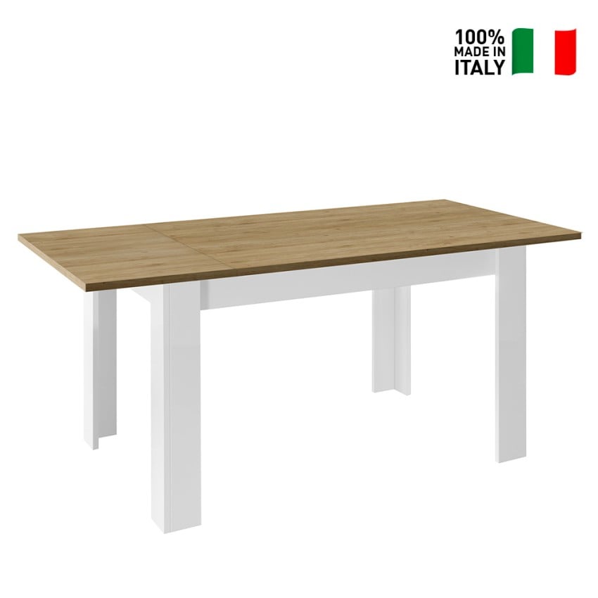 Table blanche extensible en chêne 180-240 cm NAXOS, Tables à manger