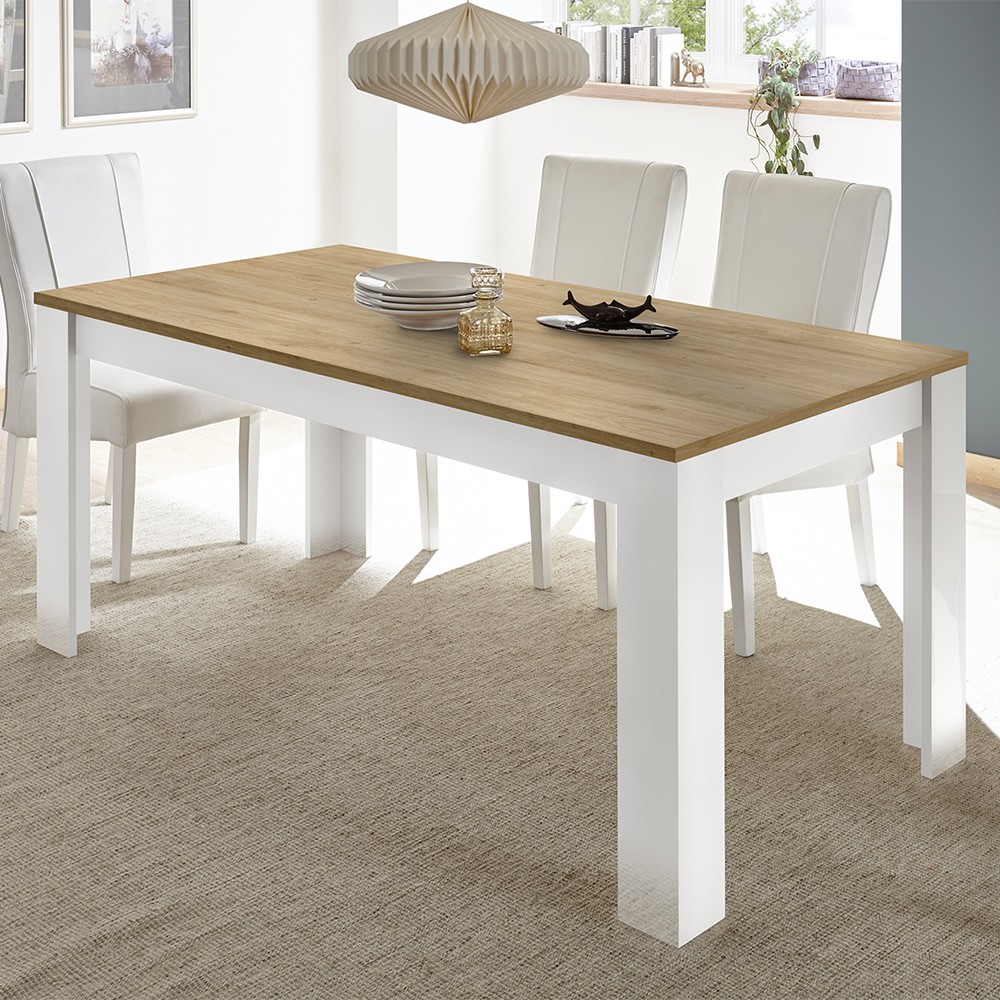 Table de salle à manger 180x90cm blanc brillant chêne Bellerose