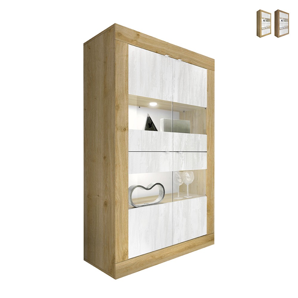 Vaisselier salon moderne 4 portes en bois blanc 102x43cm Tina WB Basic