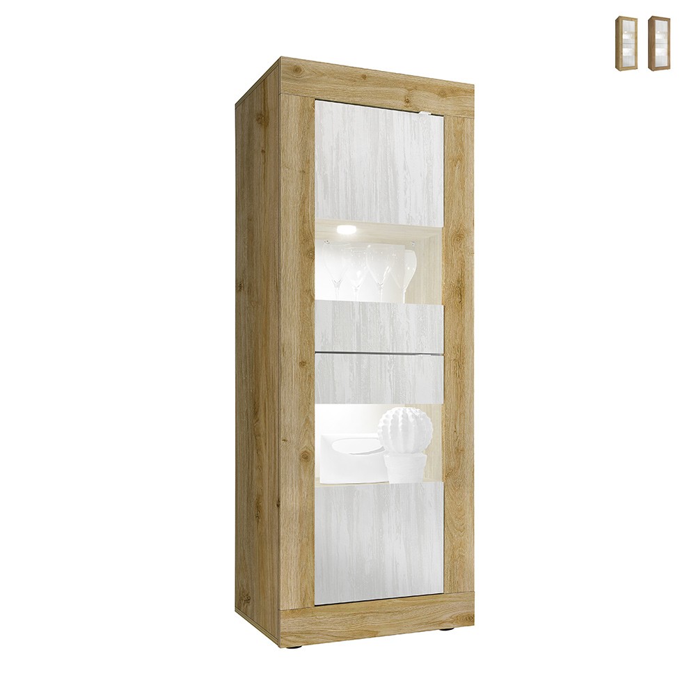 Vitrine de salon en bois avec 2 portes en verre blanc Nina WB Basic