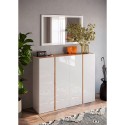 Meuble à chaussures moderne 4 portes blanc brillant chêne 140x35x111cm Chelsea Remises