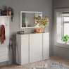 Meuble à chaussures moderne 4 portes blanc brillant chêne 140x35x111cm Chelsea Promotion