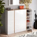 Meuble à chaussures moderne 4 portes blanc brillant chêne 140x35x111cm Chelsea Modèle