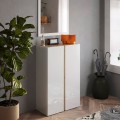 Armoire à chaussures d'entrée 2 portes 70x35x111cm blanc brillant bois Indy Promotion