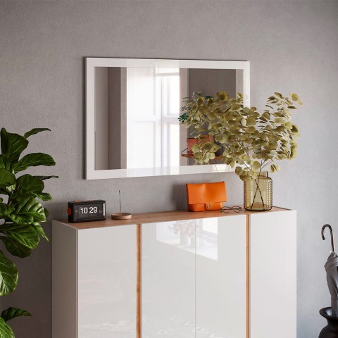 Miroir moderne 110x60cm mural entrée cadre blanc brillant Nadine Promotion