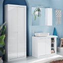 Armoire 2 portes salle de bain polyvalente blanc brillant 70x35x188cm Jude Promotion