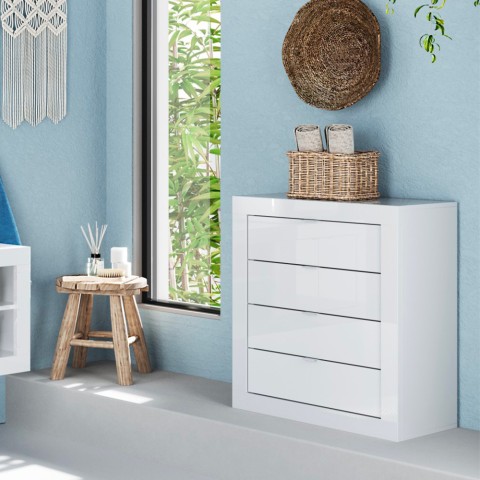 Commode blanche chambre salle de bain 4 tiroirs 70x78x35 cm Chantal Promotion