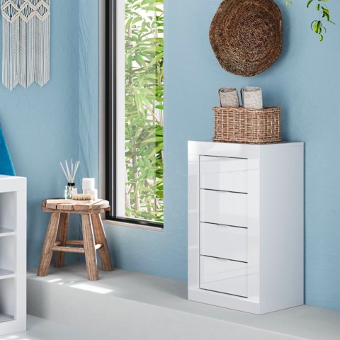 Commode 4 tiroirs 42x35x78cm chambre à coucher meuble de salle de bain Cherie Promotion
