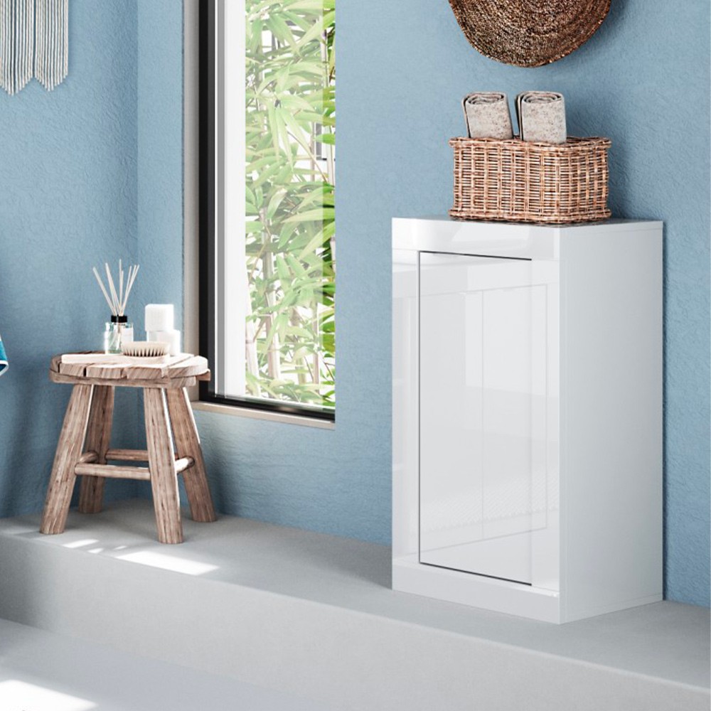 Armoire de salle de bain gain de place 1 porte 42x35x78cm blanc brillant Sammy