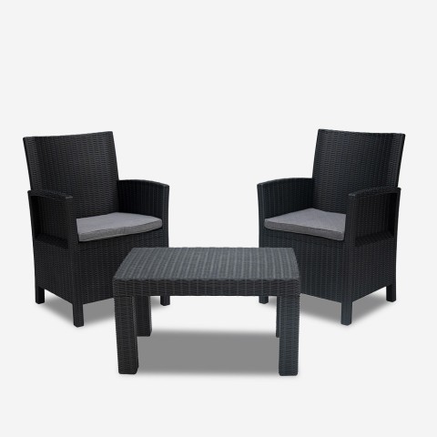 Ensemble de jardin extérieur 2 fauteuils avec coussins et table basse Tropea Grand Soleil Promotion