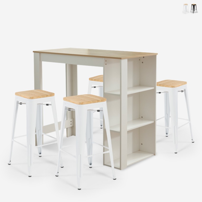table haute 120x60cm en bois blanc + 4 tabourets style galles Vente table haute 120x60cm en bois blanc + 4 tabourets style galles Vente