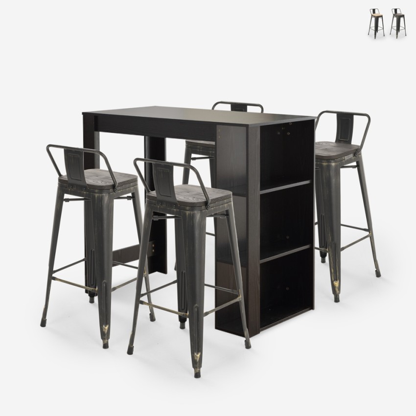 table haute de bar noir + 4 tabourets style et dossier cruzville Promotion table haute de bar noir + 4 tabourets style et dossier cruzville Promotion