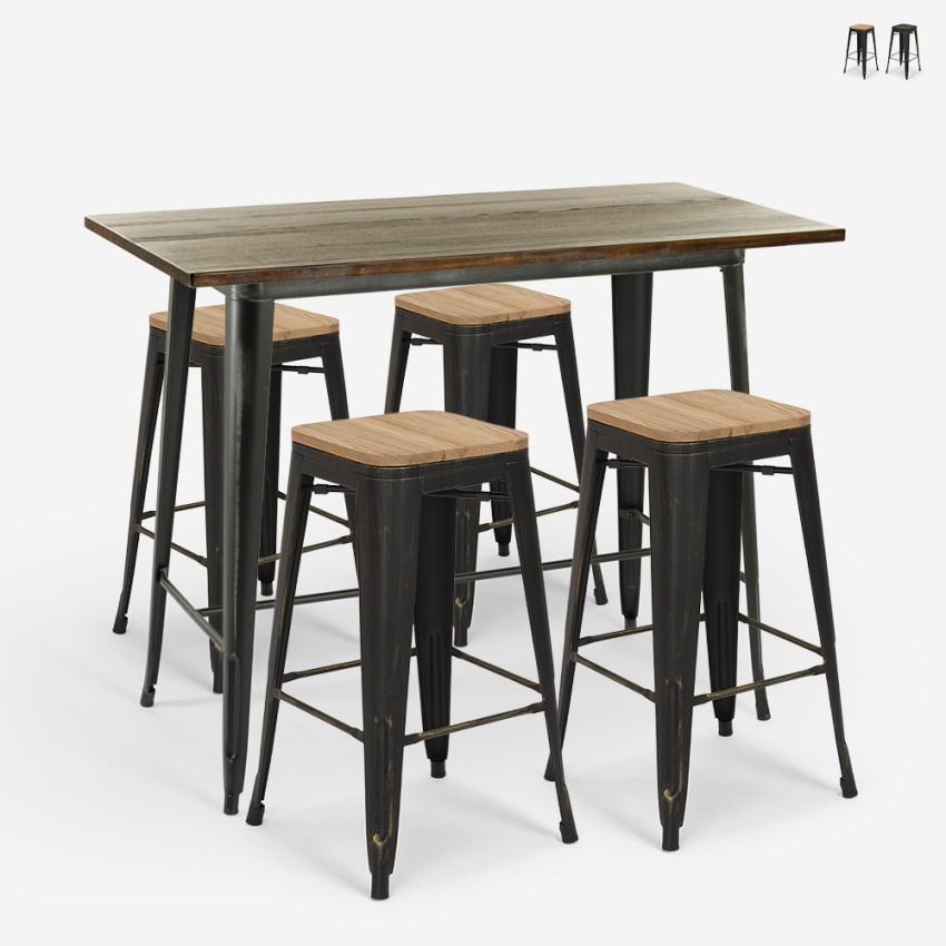 table 120x60 noir vintage + 4 tabourets de bar style fordville Vente