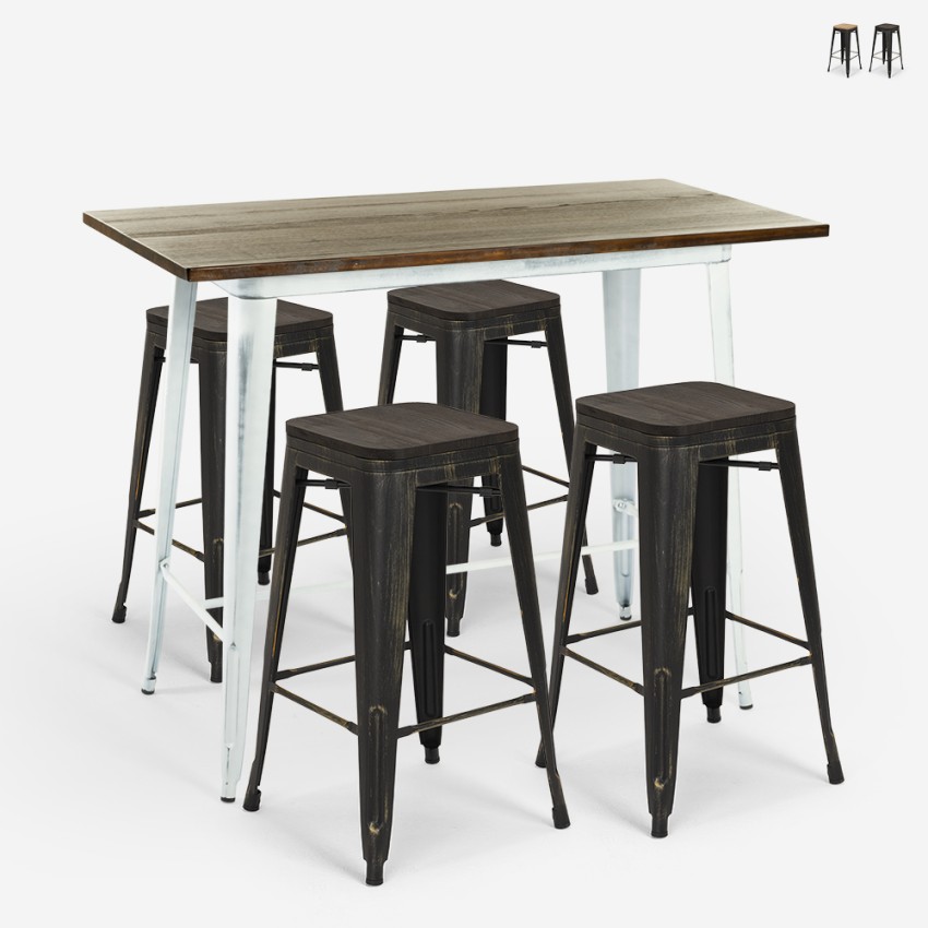 table haute 120x60 blanc +4 tabourets style vintage swanton Vente table haute 120x60 blanc +4 tabourets style vintage swanton Vente