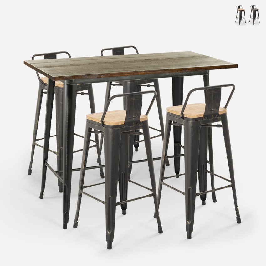 table 120x60 vintage+ 4 tabourets style avec dossier blackduck Vente table 120x60 vintage+ 4 tabourets style avec dossier blackduck Vente