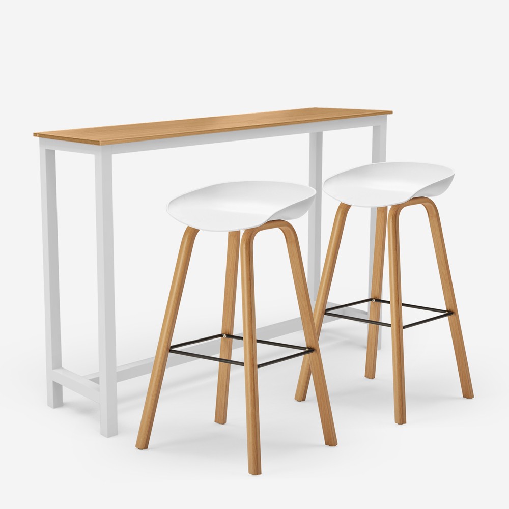 Table haute + 2 tabourets de bar h75cm bois blanc scandinave Vineland