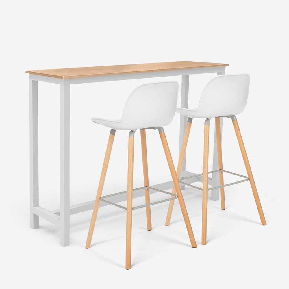 Table haute en bois blanc + 2 tabourets de bar avec dossier Westover
