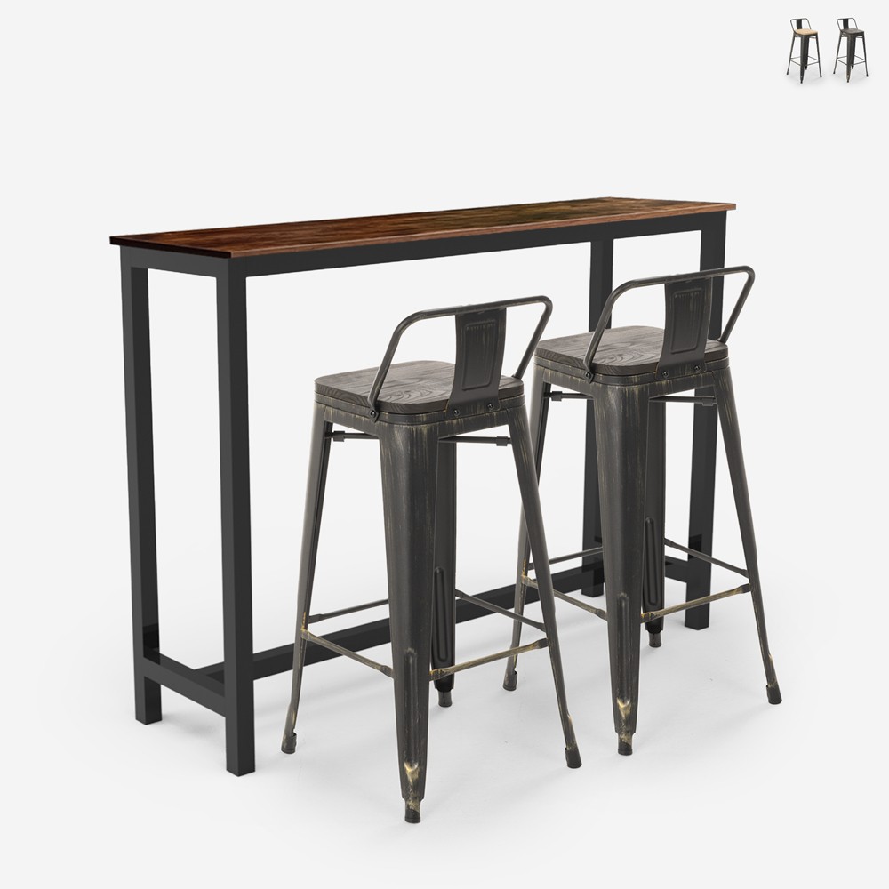 table haute 140x40+ 2 tabourets style avec dossier ludlow