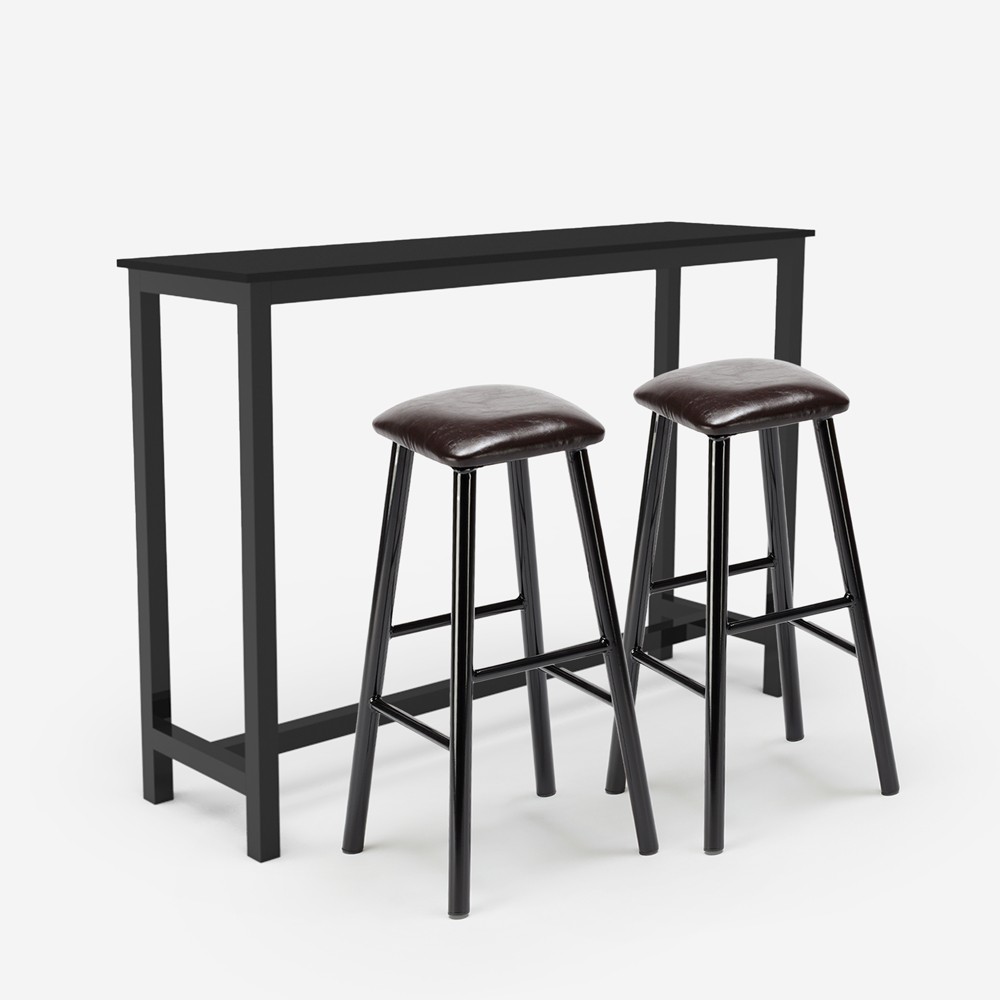 Table de cuisine haute noire + 2 tabourets en similicuir Spickard