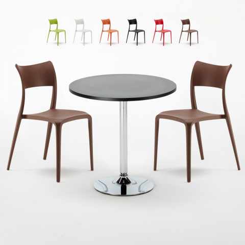 Table ronde noire 70x70cm 2 Chaises Colorées bar café Parisienne Cosmopolitan