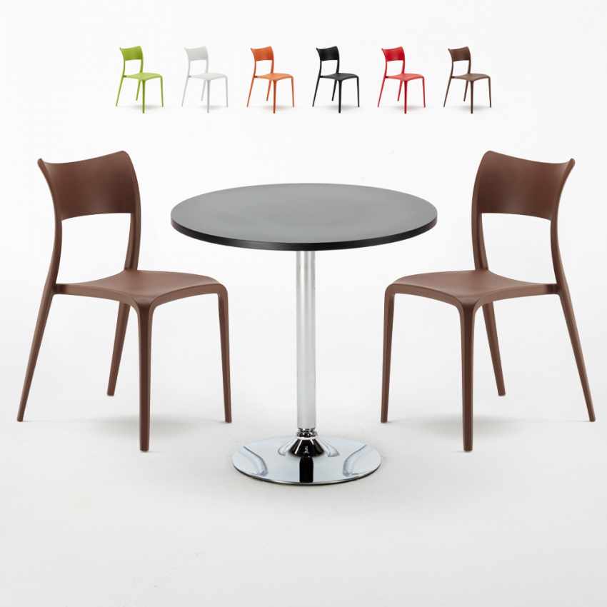 Table Ronde Noire 70x70cm Avec 2 Chaises Colorées Set Intérieur Bar Café Parisienne Cosmopolitan