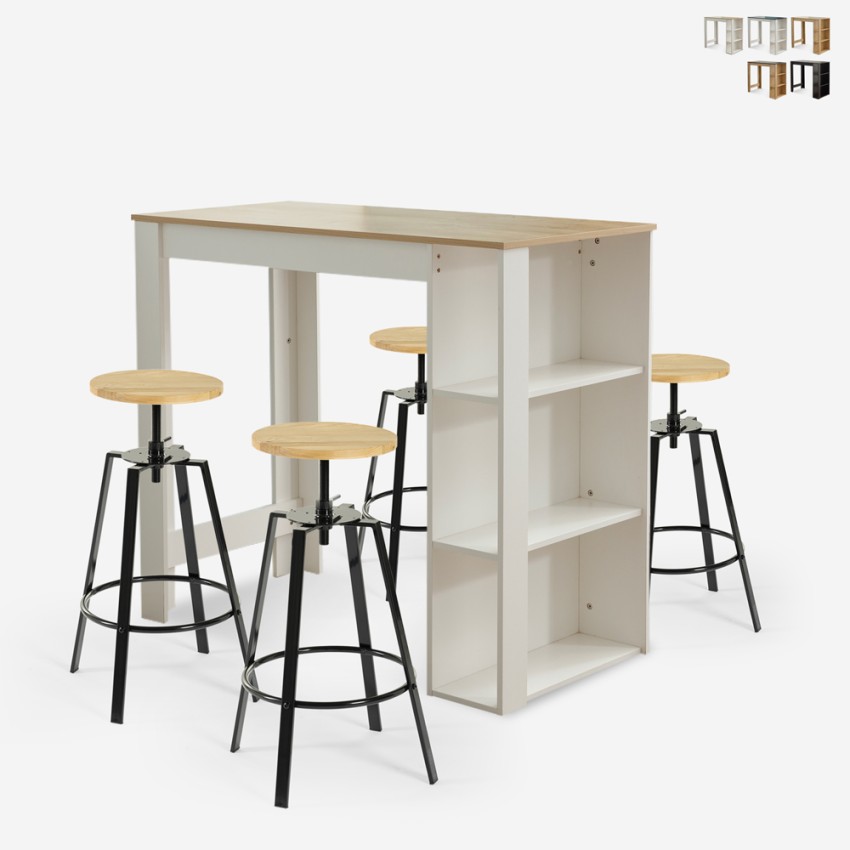 Table haute 120x60cm + 4 tabourets pivotants réglables Redmond Vente Table haute 120x60cm + 4 tabourets pivotants réglables Redmond Vente