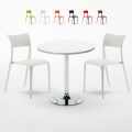 Table ronde blanche 70x70 et 2 chaises colorées bar café Parisienne Long Island Promotion
