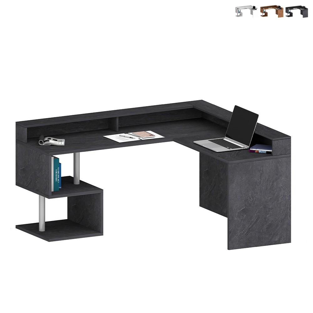 Bureau d'angle moderne pour maison et bureau avec rehausse Esse 2 A Plus