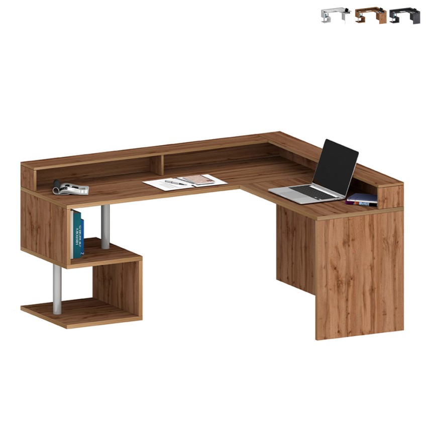 Bureau d'angle moderne pour maison et bureau avec rehausse Esse 2 A Plus Vente
