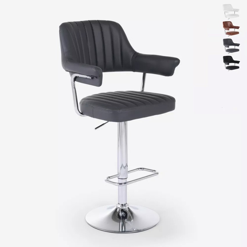 Tabouret de bar cuisine simili cuir accoudoirs réglables piètement chromé Tampa Vente