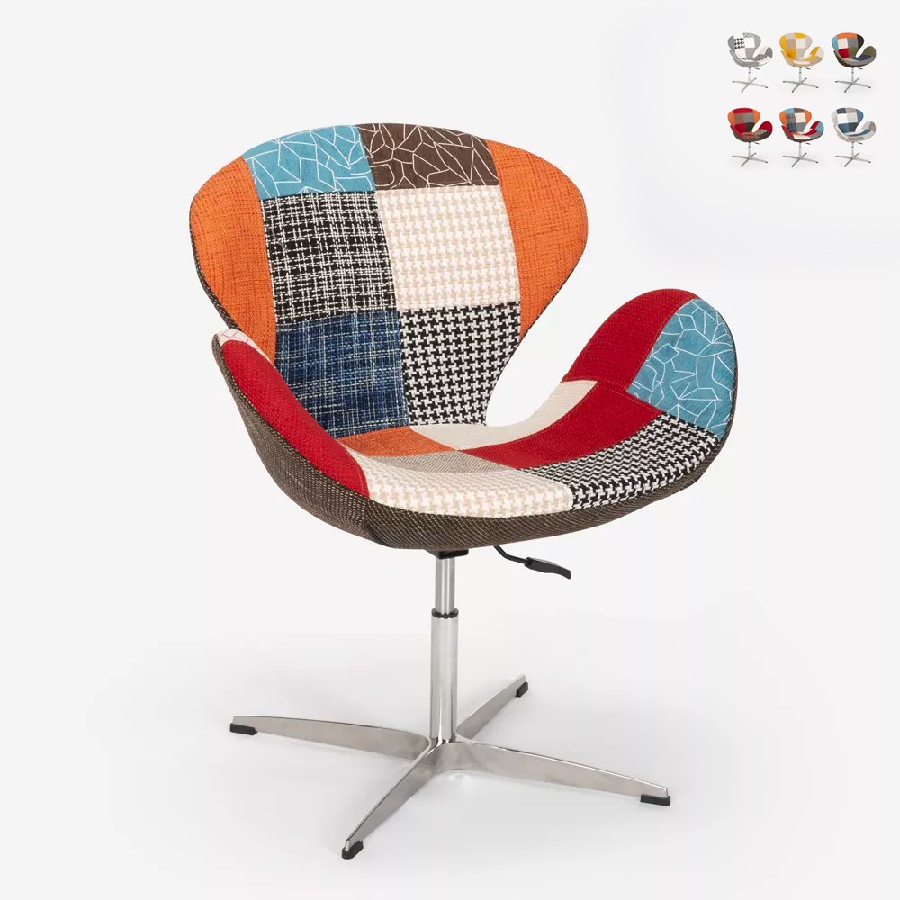Fauteuil patchwork pivotant de salon style design moderne Stork