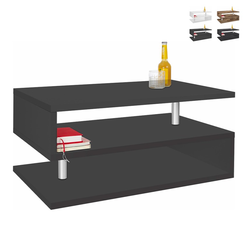 Table basse moderne rectangulaire 90x55cm 2 étagères Zeta 90 Offre