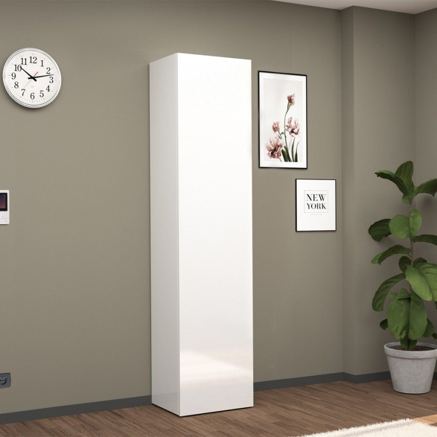 Armoire d'entrée à chaussures blanc brillant 1 porte 45x35x191h Dory Promotion Armoire d'entrée à chaussures blanc brillant 1 porte 45x35x191h Dory Promotion