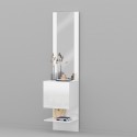 Meuble à chaussures mural entrée blanc brillant étagère 1 porte miroir Karin Remises