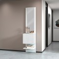 Meuble à chaussures mural entrée blanc brillant étagère 1 porte miroir Karin Promotion
