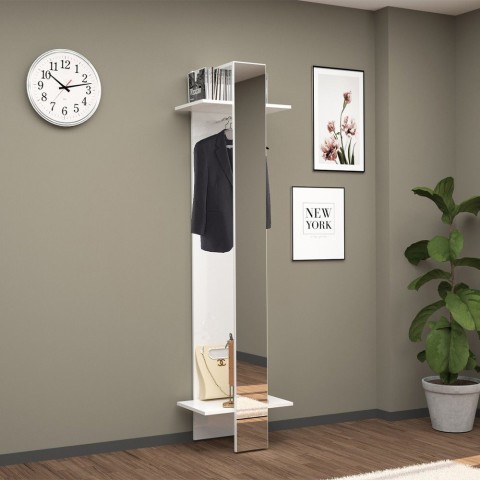 Portemanteau colonne avec miroir et étagères blanc brillant Ivy Promotion
