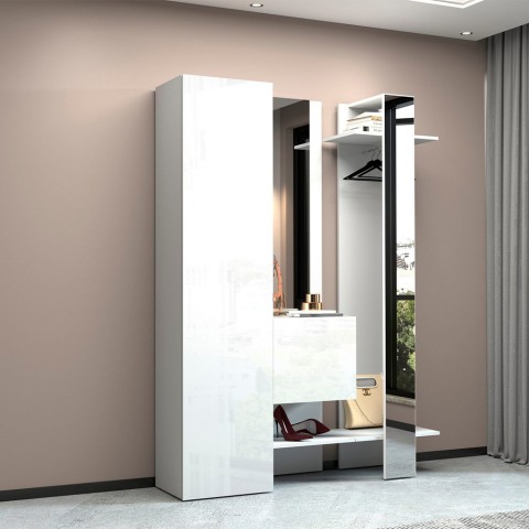 Ensemble meuble d'entrée avec armoire à chaussures, portemanteau et 2 miroirs Guapa Promotion