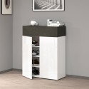 Meuble à chaussures moderne blanc 2 portes 4 étagères 76x34x100 cm Ayenne Remises