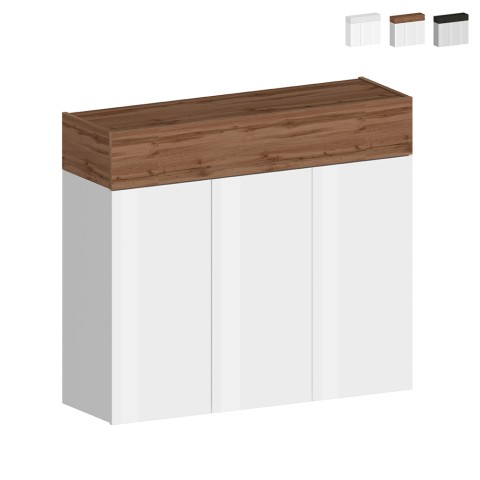 Meuble à chaussures d'entrée 3 portes 8 étagères blanc moderne 110x34x100cm Aida Promotion