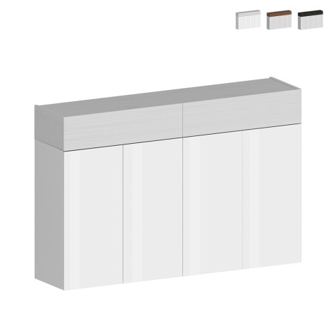 Meuble à chaussures moderne blanc 4 portes 8 étagères bois 152x34x100cm Darice Promotion