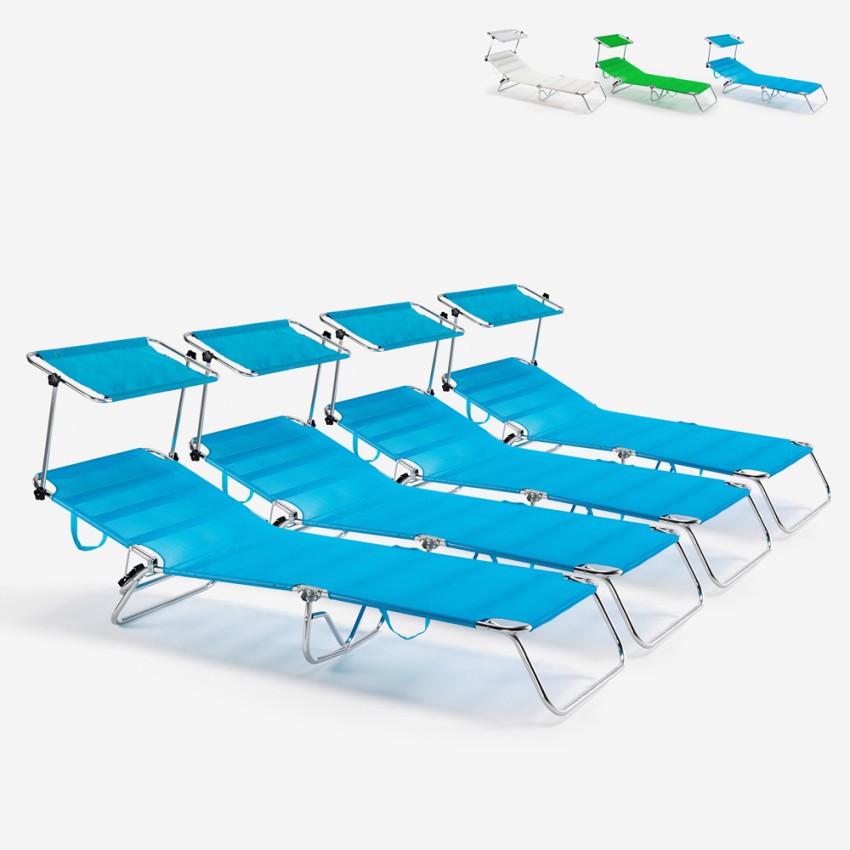 4 transats de plage bain de soleil de jardin pliant en aluminium Cancun Remises