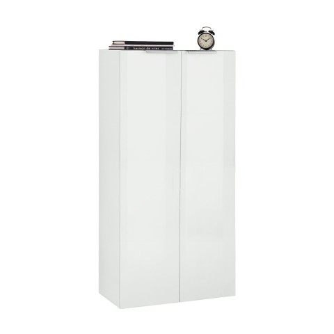 Bibliothèque moderne pour bureau ou salon, 2 portes, blanc brillant, 70x35x140, Birse Promotion