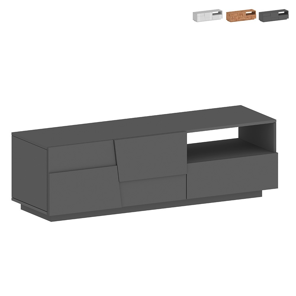 Meuble TV salon design moderne 2 portes 1 tiroir 150x44x46cm Trevis