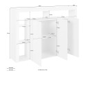 Buffet 3 portes bibliothèque moderne étagères en verre 150x40x100cm Allen 