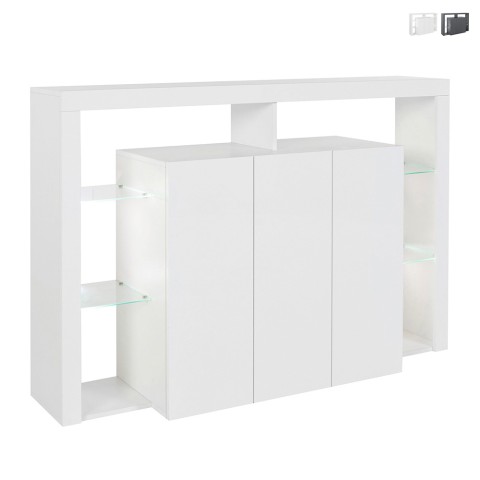 Buffet 3 portes bibliothèque moderne étagères en verre 150x40x100cm Allen Promotion