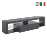 Meuble TV moderne avec porte abattante, étagères en verre 160 cm Helix Réductions