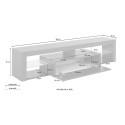 Meuble TV moderne avec porte abattante, étagères en verre 160 cm Helix 