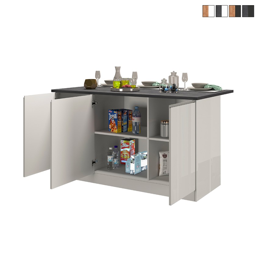 Îlot central moderne 3 portes 155x90x90 cm avec table Deaton pour cuisine Vente Îlot central moderne 3 portes 155x90x90 cm avec table Deaton pour cuisine Vente
