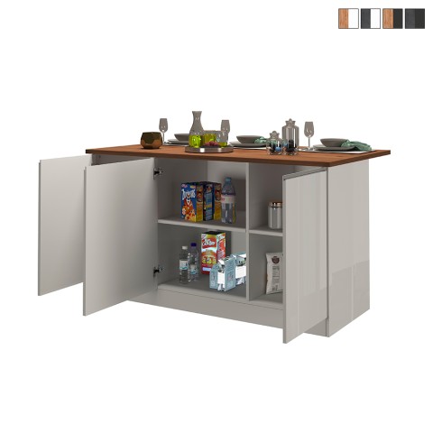 Îlot central moderne 3 portes 155x90x90 cm avec table Deaton pour cuisine Promotion